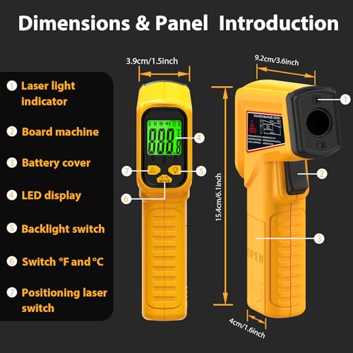 FKM Infrared Thermometer Gun Non-Contact Laser Temperature Gun,-58°F~986°F - color: Yellow