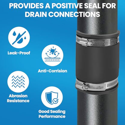 2 Pcs 1-1/2 IN Flexible PVC Pipe Coupling with Stainless Steel Clamps Fit 1-1/2 IN Nominal Pipes, Couplers for Plastic and Copper Pipe Plumbing Connections, Drain Repair, Dust Hose - size: 1-1/2 in