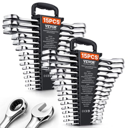 VEVOR Ratcheting Wrench Set, 30-Piece Combination Wrench Set, 72 Teeth - color: Silver 30pcs, size: Metric&SAE