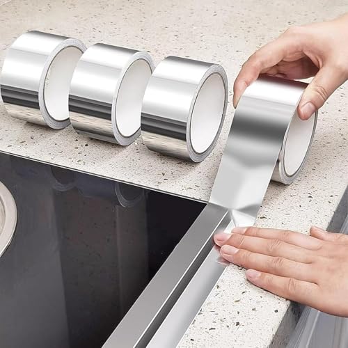 Aluminum Foil Sink Tape, Self-Adhesive Waterproof Pipe Repair Tape & Sealing Strip, Ideal for Sealing Bathtubs, Bathrooms, Kitchen Sink Edges and Walls (3cm*10cm)