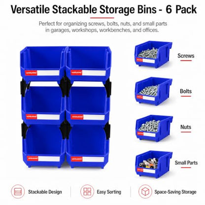 6 Pack Stackable Plastic Parts Bins, 5x4x3 in, Blue - color: Blue-6 Pack, size: 5"x4"x3"