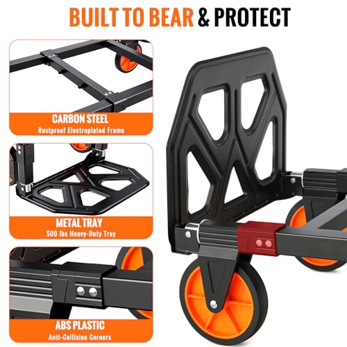TLGREEN 3-in-1 Convertible Hand Truck, 600 lb, 4 Silent Wheels, Black - color: Black