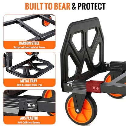TLGREEN 3-in-1 Convertible Hand Truck, 600 lb, 4 Silent Wheels, Black - color: Black