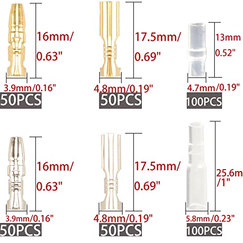 Feggizuli 400PCS 3.9mm Bullet Connectors Male and Female, Brass Bullet Terminal Connectors with Insulation Sleeve, Crimp Terminal Connectors Automotive Electrical Connectors Motorcycle Connector Kit - size: 400pcs