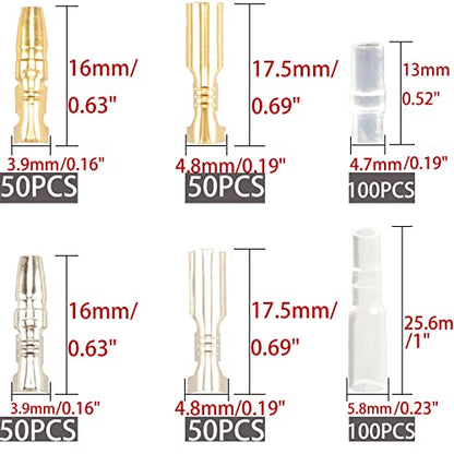 Feggizuli 400PCS 3.9mm Bullet Connectors Male and Female, Brass Bullet Terminal Connectors with Insulation Sleeve, Crimp Terminal Connectors Automotive Electrical Connectors Motorcycle Connector Kit - size: 400pcs