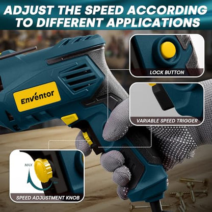 Enventor Hammer Drill with 9 Bits, Variable Speed, 900W, 1/2 in Chuck, Blue