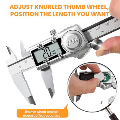 HARDELL Digital Caliper, IP54 Calipers with ABS Function, All-Metal Digital Micrometer Auto-Off, 6 Inch Micrometer Caliper Digital, Inch/MM/Fraction for 3D Printing & DIY (2 Spare Batteries)