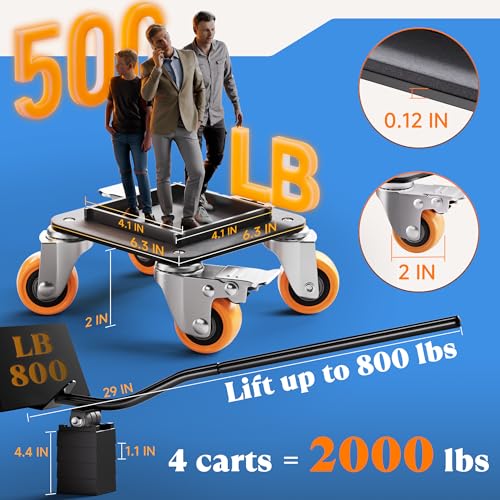 Furniture Movers with Wheels, Upgraded Guardrails for No Slips, Heavy Duty Furniture Dolly, Furniture Sliders with Wheels, Furniture Lifter Tool Included (Orange, 6.3" × 6.3" Pro Max) - size: 6.3" × 6.3" Pro Max