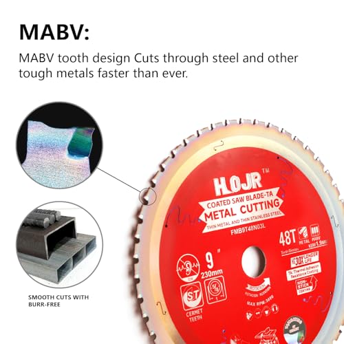 Dia 9"(230mm) 48-Tooth Arbor 1" Metal Cutting Circular Saw Blade, for Steel and Stainless Steel,The Cutting Head uses a Special Anti-Heat Sticking Coating,FMB 9 inch 48-Tooth 1" -TA - size: Steel 9" 48T