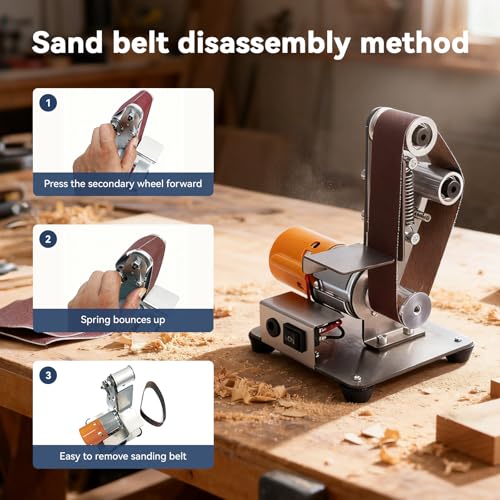 Mini Belt Sander, 3 IN 1 Electric Mini Grinder, 7 Adjustable Speed Belt Grinder, Bench Sander for DIY Metal Woodworking Knife