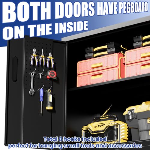 71'' Garage Storage Cabinet with Wheels,4 Locking Doors and 1 Drawer,Metal - color: Black, style: 71"H 2 doors 1 drawer with wheels