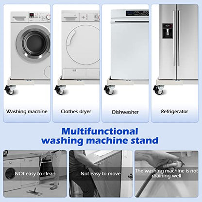 Nefish Furniture Dolly Adjustable Mini Fridge Stand Dolly Cart with 4 Lockable Wheels Washing Machine Stand Mobile Roller Universal Mobile Base Stand for Washer Dryer Refrigerator - color: White