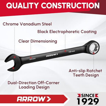 ARROW 12PCS Metric Ratcheting Wrench Set with Black Magnetic Tool Holder - style: Metric Only