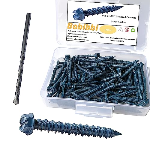 3/16 x 1-3/4" Hex Head Concrete Screw Anchor, for Anchoring to Masonry, Block or Brick (100Pcs) - size: 3/16 x 1-3/4", style: Hex Head