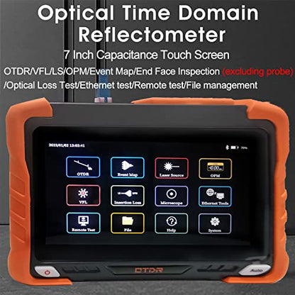 7 inches Touch Screen SM Optic Fiber OTDR Optical Time Domain Reflectometer 1310/1550nm 32/30dBm Tester Built-in VFL OPM OLS Event Map OLT (Optical Loss Test) Functions