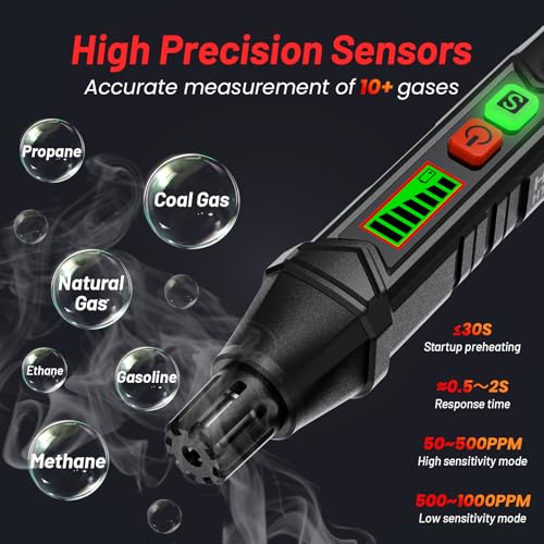 YOJOCK Natural Gas Leak Detector,Gas Leak Detector with Audible & Visual Alarm,Portable Gas Detector Sniffer to Locate Combustible Sources Like Propane,Methane for Home & RV