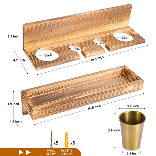 UPTRUST Wall Mount Hair Tool Organizer, Set of 2 Layer Rustic Wooden Dryer Holder Rack, Product Organizer Tray for Dryer with 4 Hooks
