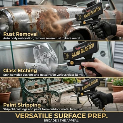 LE LEMATEC Portable Sand Blaster Gun Kit, Pneumatic Tool for Rust Removal - style: Steel Nozzle Black