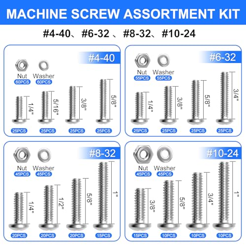 730Pcs Machine Screws Nuts and Bolts Assortment Kit, 304 Stainless Steel Bolts 16 Sizes #4-40#6-32#8-32#10-24 Phillips Pan Head Hardware Screws Assortment Kit with Nuts and Washers - color: SV-SS #4 #6 #8 #10