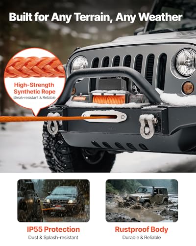 VEVOR Electric Winch, 12000 lbs Load Capacity, 12V DC Truck Winch with Φ0.36 in x 75.5 ft Synthetic Rope, Wireless & Wired Remote Control, IP55 Waterproof for Towing Off-Road SUV Jeep Trailer