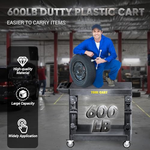 Flat Top Utility Cart, 600LBS Capacity Heavy Duty Flat - color: Black
