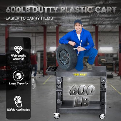 Flat Top Utility Cart, 600LBS Capacity Heavy Duty Flat - color: Black