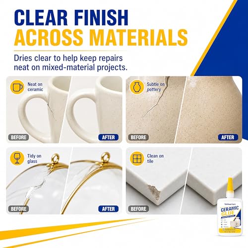 Multi Surface Ceramic Glue 30g 1 Pack, Clear Adhesive for Porcelain, Pottery, Glass, Tile, Stone, Wood and Hard Plastic Repair