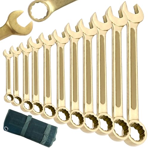 Nixalith 11PCS Non-Sparking Combination Wrench Set,8,10,12,14,17,19,22,24,27,30,32mm, Aluminum Bronze,Metric,12-Point Spark-free Spanner,Corrosion-resistance,Low-magnetic - color: 11pcs Set