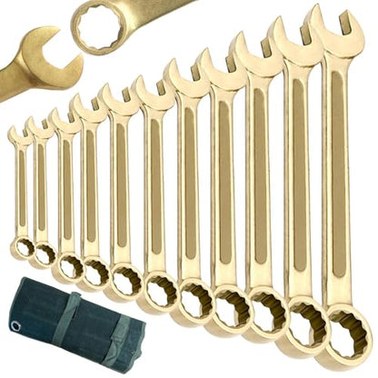 Nixalith 11PCS Non-Sparking Combination Wrench Set,8,10,12,14,17,19,22,24,27,30,32mm, Aluminum Bronze,Metric,12-Point Spark-free Spanner,Corrosion-resistance,Low-magnetic - color: 11pcs Set