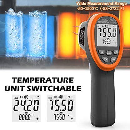 BTMETER BT-1500 Pyrometer 30:1 Industrial Laser Thermometer Gun, -58℉ to 2732℉ Non Contact High Temp Infrared Thermometer Digital IR Temperature Gauge Orange(NOT for Human Temp Test) - color: Orange