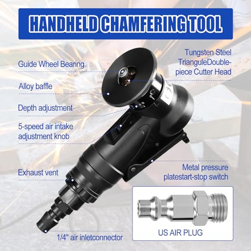 Pneumatic Chamfering Tool Handheld, Mini Air-Powered Chamfering Machine Trimming, 45° Arc Corner with 1/4 Inch Air Inlet for Metal Wood Beveling Deburring (R Angle Blades) - color: R Angle Blades