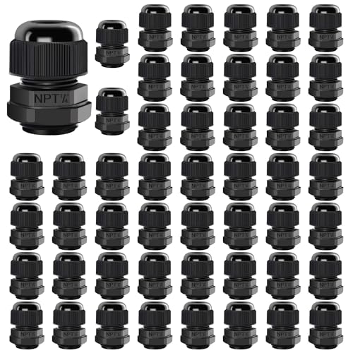 LeMotech 50 Pack NPT 1/4" Cable Glands Waterproof Adjustable 4-8mm Cable Connectors Black Nylon Joints with Gaskets - color: Black, size: 1/4inch 50-pack