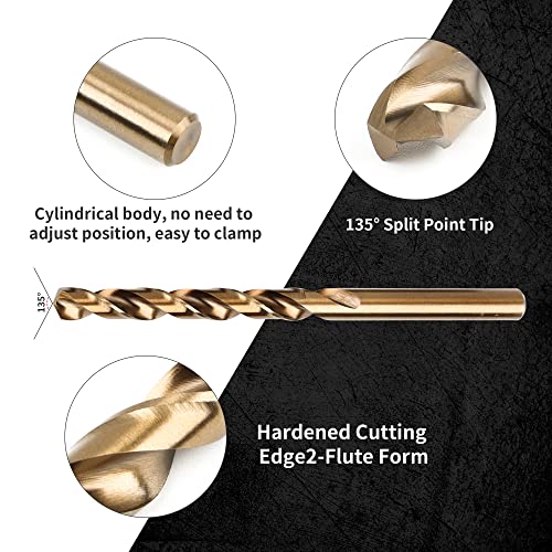 Cobalt Drill Bits Set 19pcs Metric M35 HSS 135 Degree Tip Split Point Jobber Length Twist Drill Bit for Hardened Metal Cast Iron Stainless Steel Plastic and Wood with Metal Storage Case 1-10mm