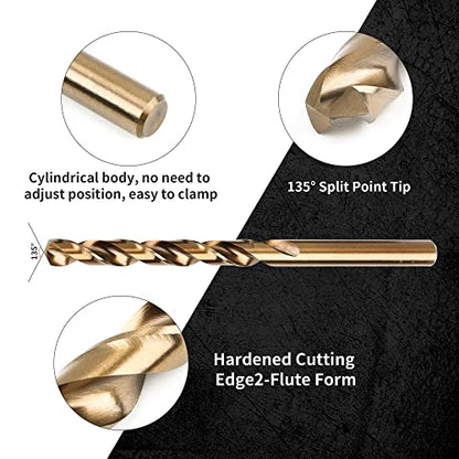 Cobalt Drill Bits Set 19pcs Metric M35 HSS 135 Degree Tip Split Point Jobber Length Twist Drill Bit for Hardened Metal Cast Iron Stainless Steel Plastic and Wood with Metal Storage Case 1-10mm