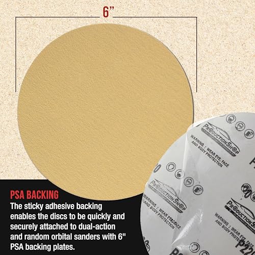 ProductionShop Premium 100 Grit 6" PSA Gold Sanding Discs, Box of 100 - Self Adhesive Stickyback Abrasive Sandpaper for DA & Random Orbital Sanders - Sand Auto Paint Metal, Wood Woodworking Furniture - style: 100 Grit