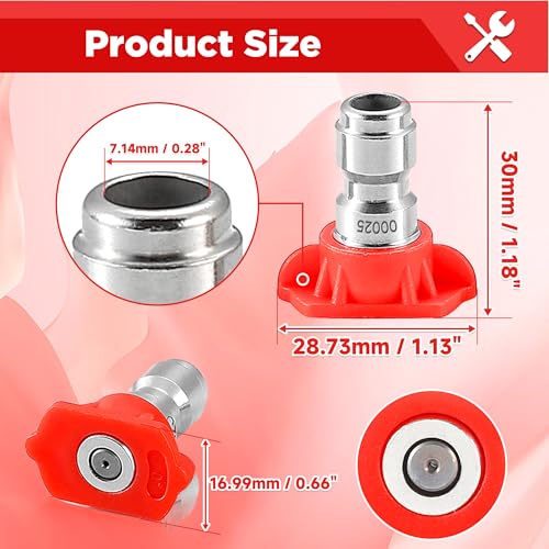 Pressure Washer Tips, 0° Red Nozzle 7 Pack for Cars/Driveways/Patios - color: Red