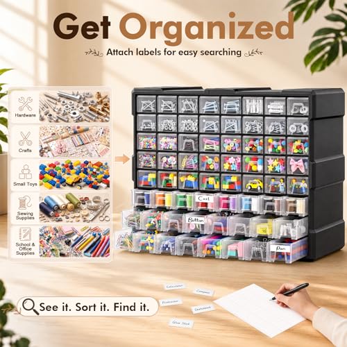64-Drawer Organizer Craft Organizers and Storage with Dividers Labels - size: 64 Drawer
