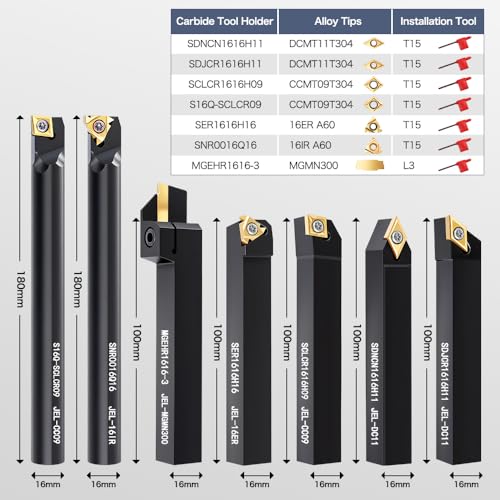 Indexable Lathe Turning Tools 21pcs Kit，5/8'' 16mm Shank - style: 7pcs 5/8'' 16mm Shanks +14pcs Inserts