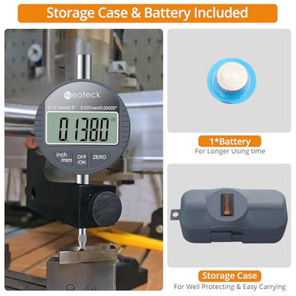 Neoteck 12.7mm/0.5" Digital Dial Indicator with 0.001mm/0.00005" Resolution - color: Silver Gray, size: 0-0.5''/0.00005''