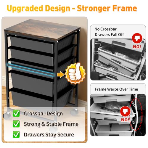 SUNALLY Rolling Carts with 5 Drawers, Storage Drawer Carts for Craft, Black - color: Black