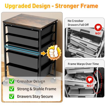 SUNALLY Rolling Carts with 5 Drawers, Storage Drawer Carts for Craft, Black - color: Black