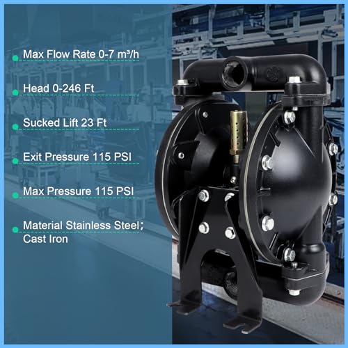 AODD Pump 1 Inch Outlet 35 GPM Air Operated Double Diaphragm Pump，QBY4-25L - color: Black, size: QBY4-25L