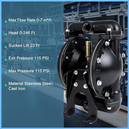 AODD Pump 1 Inch Outlet 35 GPM Air Operated Double Diaphragm Pump，QBY4-25L - color: Black, size: QBY4-25L