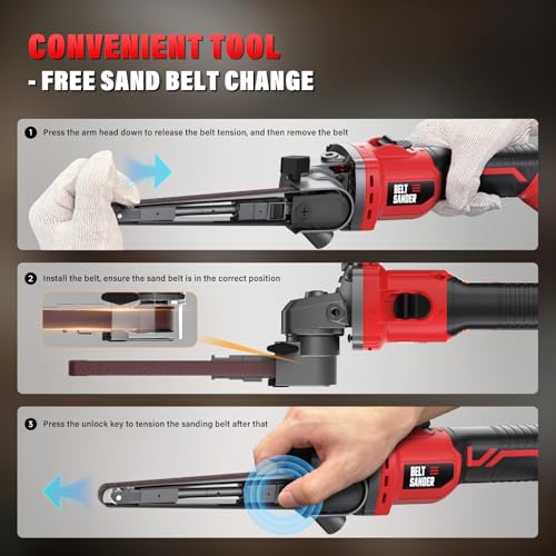 Cordless Detail Belt Sander Compatible with Milwaukee 18V/M18 Battery - color: Red
