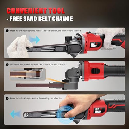 Cordless Detail Belt Sander Compatible with Milwaukee 18V/M18 Battery - color: Red