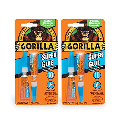 Gorilla Super Glue, Two 3 Gram Tubes, Clear, (Pack of 2) - size: 2 - Pack