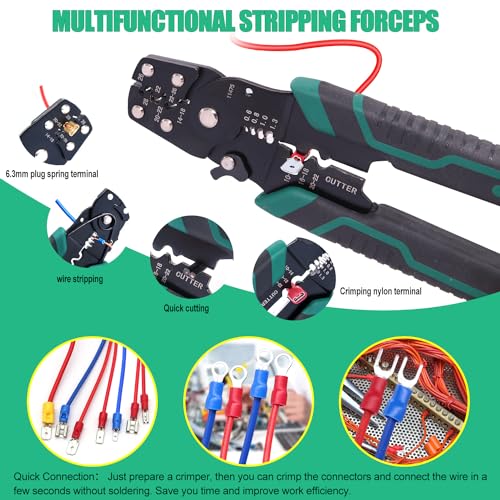 Twidec/300PCS 16Types Spade Crimp Connectors 2.8mm/4.8mm/6.3mm Male and Female Connector kit Includes Spade Fork Ring Insulated Wire Crimp Connectors and Wire Crimper Tool with Stripper Cutter - color: 300PCS+Wire Crimper Tool