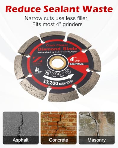 ZORUNNA 4" Diamond Crack Chaser Blade for Concrete, 3/8" Wide, 7/8" Arbor - size: 4" × 3/8" × 7/8" Bore