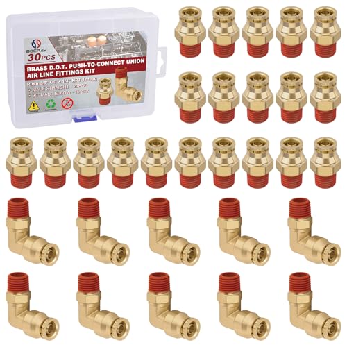3/8" Tube x 1/4" NPT Male Straight & Elbow Brass Air Fittings Kit, 30PCS - size: 3/8" OD x 1/4" NPT-30pcs