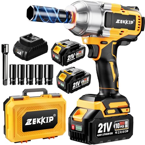 1/2 inch Cordless Impact Wrench, 958Ft-lbs (1300N.m) High Torque Brushless Impact Gun, 3500RPM, 2x4000mAh Battery, Fast Charger & 5 Sockets, Electric Impact Wrench for Car, Pickup, Mower